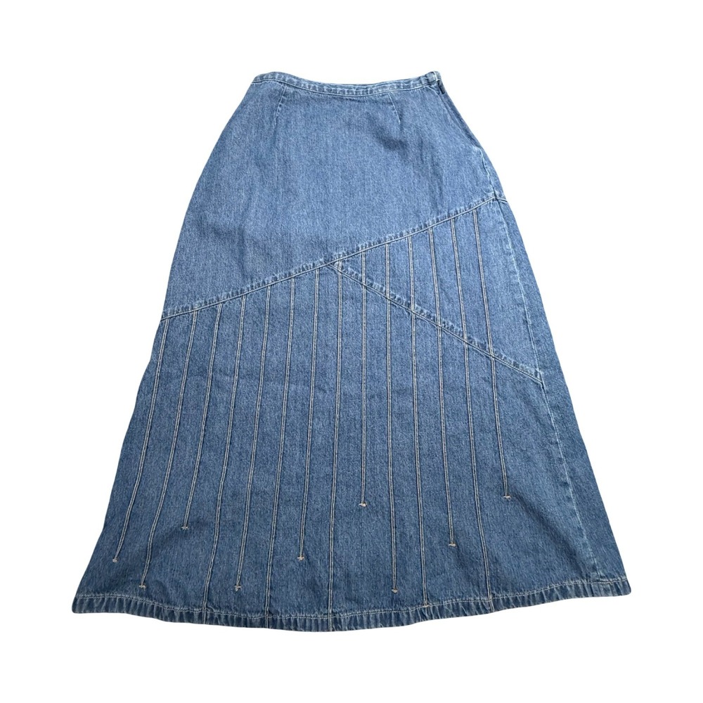 J. Jill Denim Maxi Skirt Women 4P Blue Pintuck A-Line Cotton Blend Coastal